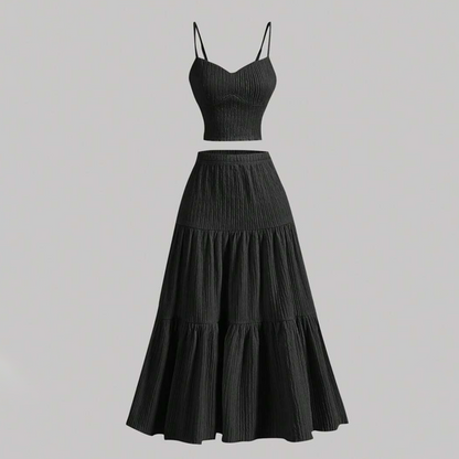 Set aus hochtailliertem A-Linien-Rock und Camisole-Top